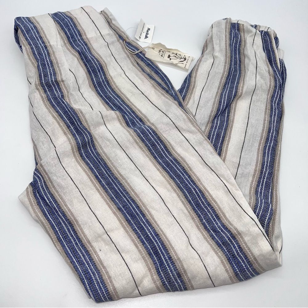 Indigo Rein Blue and Tan Striped Women’s Linen Blend Pants-Size S
